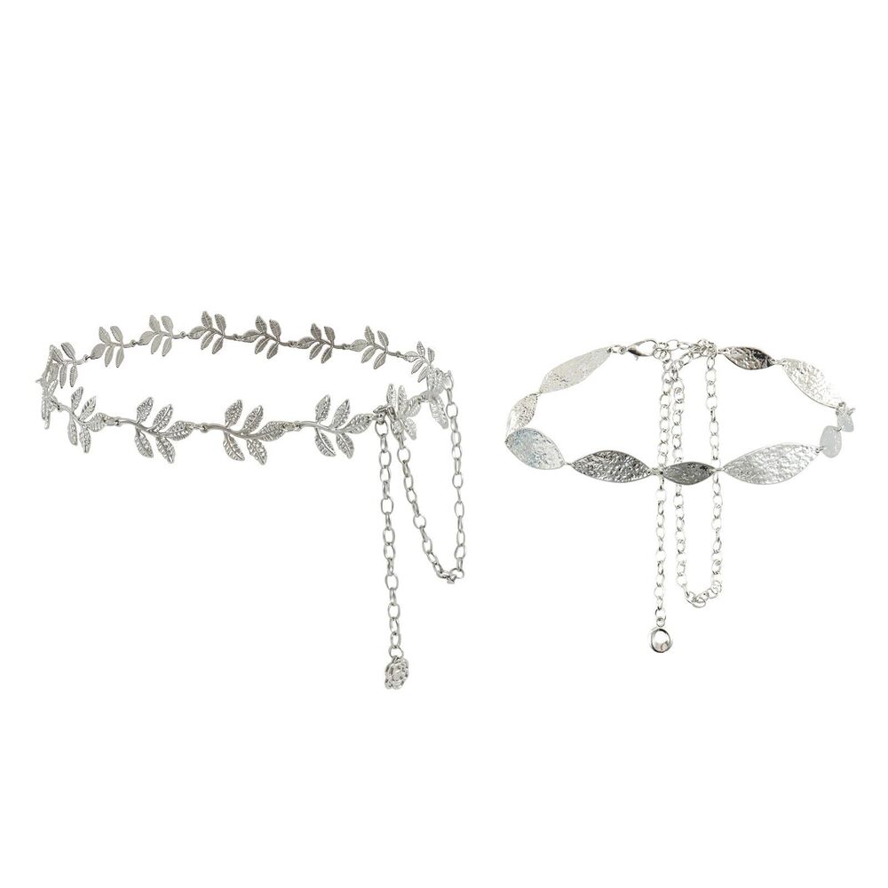 7882 Silver Leaf Western Belt Cowboy Chain Hat Band Women Cowgirl Dress